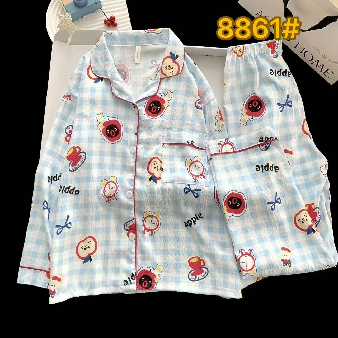 Algodón nublado al por mayor transfronterizo nuevo pijama de niña pantalones de manga larga delgados dulces dibujos animados impresión de ropa para el hogar set