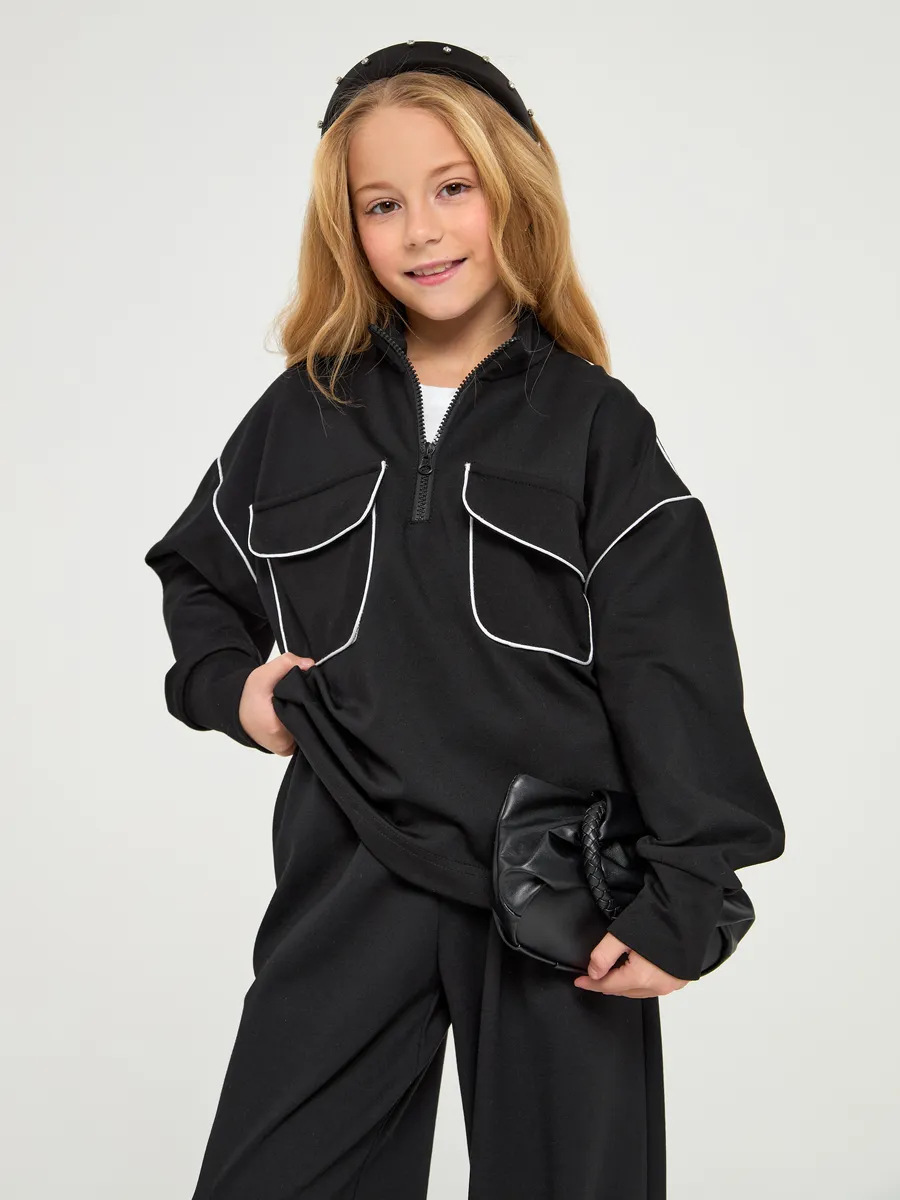 Mädchen Freizeit Streetstyle Zweiteiler Mit Half Zip Pullover_voghion.com