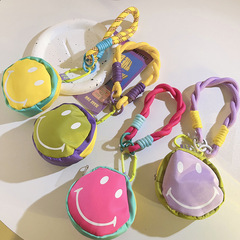 diy新款笑臉拉鏈收納包便捷掛環通用手機殼ins手機掛繩鑰匙扣防摔