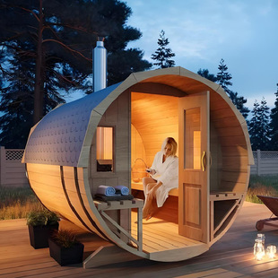 Christmas Promotion Traditional Bucket Sauna for 4-8 People Outdoor Fir Landscape Dry and Wet Steam Outdoor Sauna