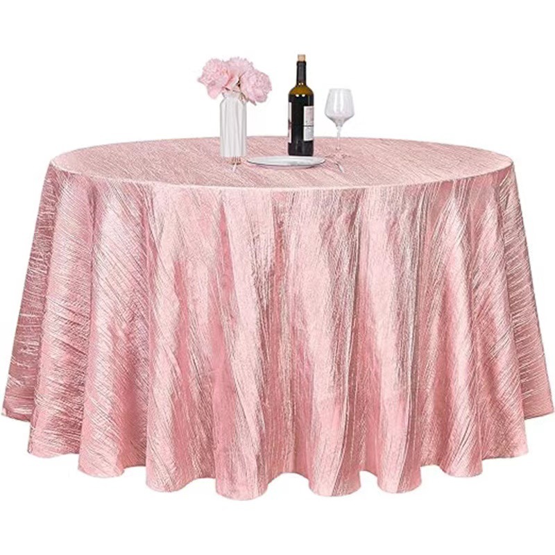 Fabricantes transfronterizos directos redondos de poliéster taffeta camaleón crimpado manto de mesa blanco multicolor opcional manto de mesa de boda