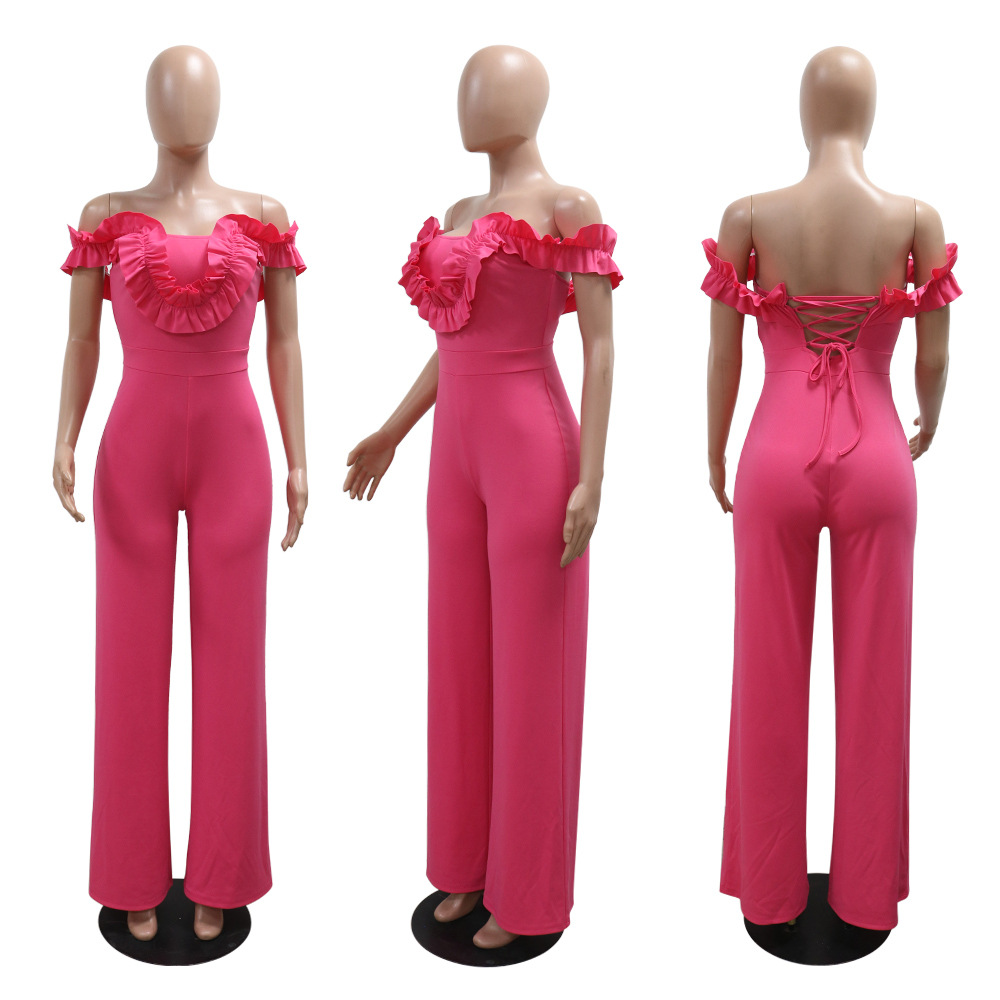 Elegant Women's One Shoulder Ruffled Slim Fit Jumpsuit Solid Colour_voghion.com