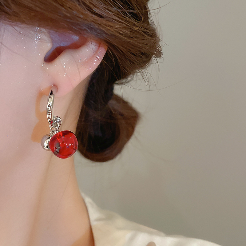7g Weight 925 Sterling Silver Ear Needle Material Earrings Classification 1 Pair Quantity Daily Occasion Alloy, Resin Material Cherry Pattern Women's Gender Plating Design Cute, Sweet Style 1 Pair Cute Sweet Cherry Plating Alloy Resin Earrings 7