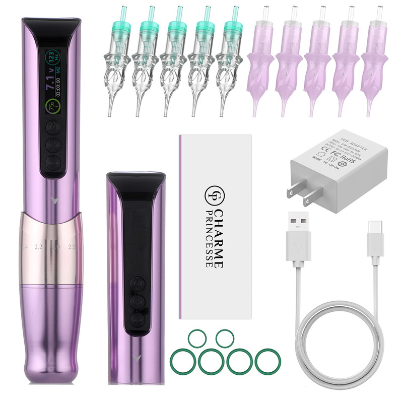 Embroidery Dragon Wireless Tattoo Machine Set with Dual Batteries, Color Screen, Semi-Permanent Tattoo Pen, Eyebrow and Eyeliner Multifunctional Tattoo Machine