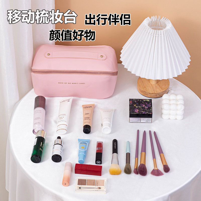 Bolsa de cosméticos 2022 nueva gran capacidad ins estilo bolsa de almacenamiento de cosméticos PU de cuero portátil de viaje bolsa de lavado en stock