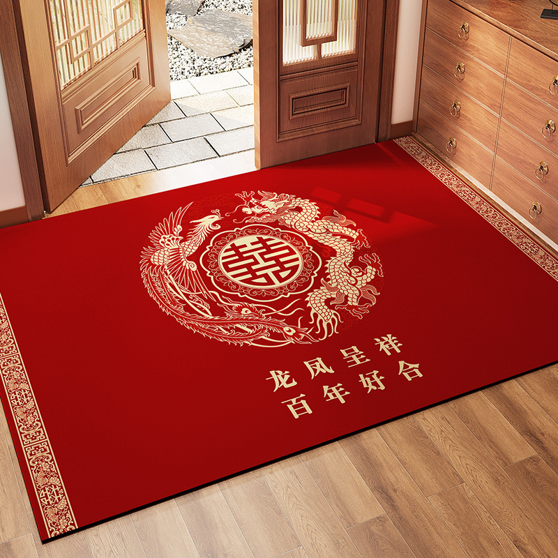 喜庆新婚入户门脚垫玄关门垫进门家用结婚地垫红色喜字地毯批发|undefined