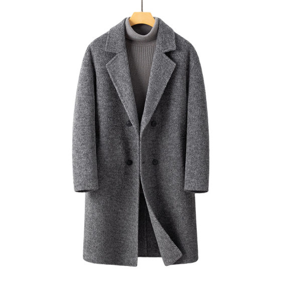 24c720 Autumn and Winter New Woolen Coat Men's Mid-length Over-the-knee Cotton Woolen Coat Coat Korean Style