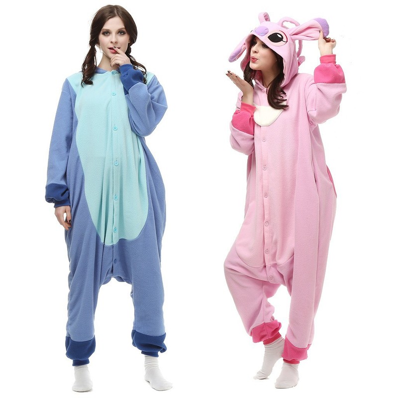 Export Export Blue and Pink Stitch Cartoon One-Piece Pajamas Animal Couple Costumes Halloween Onesie
