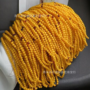 Old beeswax round beads beads necklace bracelet full of wax chicken oil yellow DIY beeswax 108 gold stranded honey Joker live