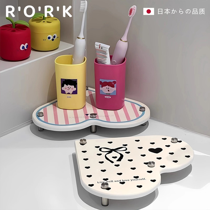 Cartoon Heart-Shaped Diatom Mud Absorbent Drying Mat Bathroom Hotel Bathroom Sink Toilet Drain Storage Rack