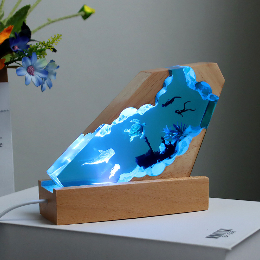 Cultural and Creative Trendy Play Exhibition Creative Ocean Resin Lamp Ornaments Micro Landscape Crystal Night Light  Export Temu Product Selection