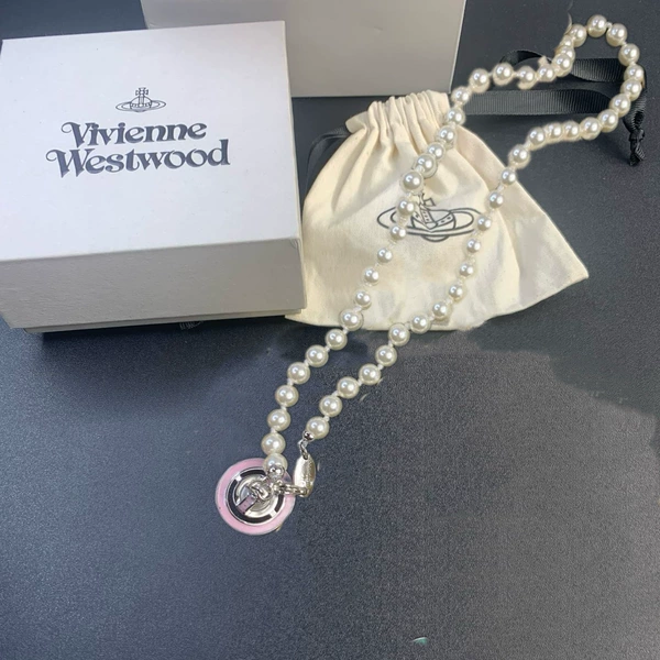 Silver Edge Pink Saturn Necklace