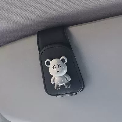 Car Glasses Clip Car Sun Visor Storage Artifact Multi-Functional Creative Cartoon Sunglasses Card Bill Clip (Car Glasses Clip/Bill Clip) - black-grey-xx-bear