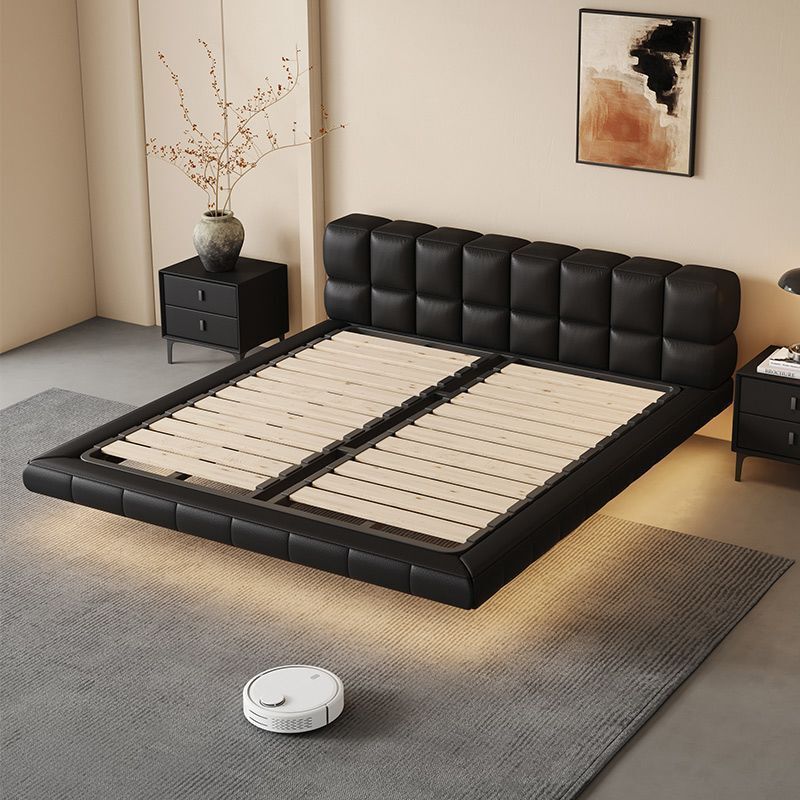 Italian-Style Minimalist Black Leather Bed, Modern Simple Master Bedroom High-End Wedding Bed, Steel-Wood Suspension Bed, Other Elegant Designs Italian-Style Minimalist Black Leather Bed, Modern Simple Master Bedroom High-End Wedding Bed, Steel-Wood Suspension Bed, Other Elegant Designs