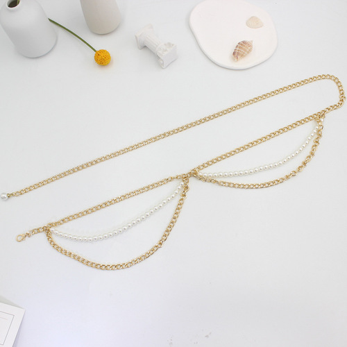 Pearl waist chain women's small fragrance with suit dress shirt metal decorative belt internet celebrity chain one piece drop shipping