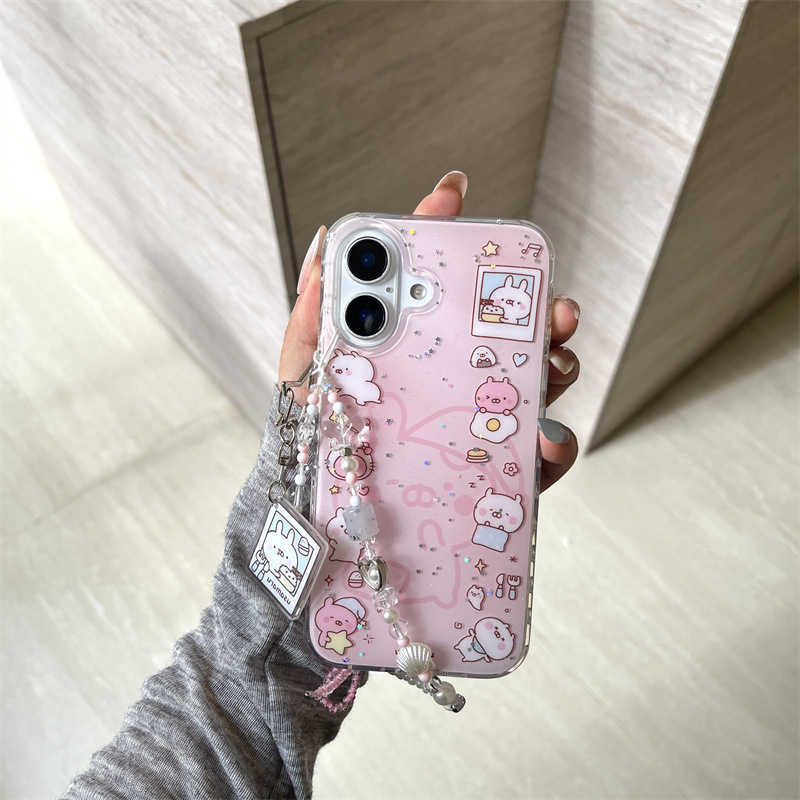 キラキラ縁取りピンクうさぎ丸イラスト iPhone17/Apple16ProMax/15/14対応 新型スマホケース 女性向け|undefined