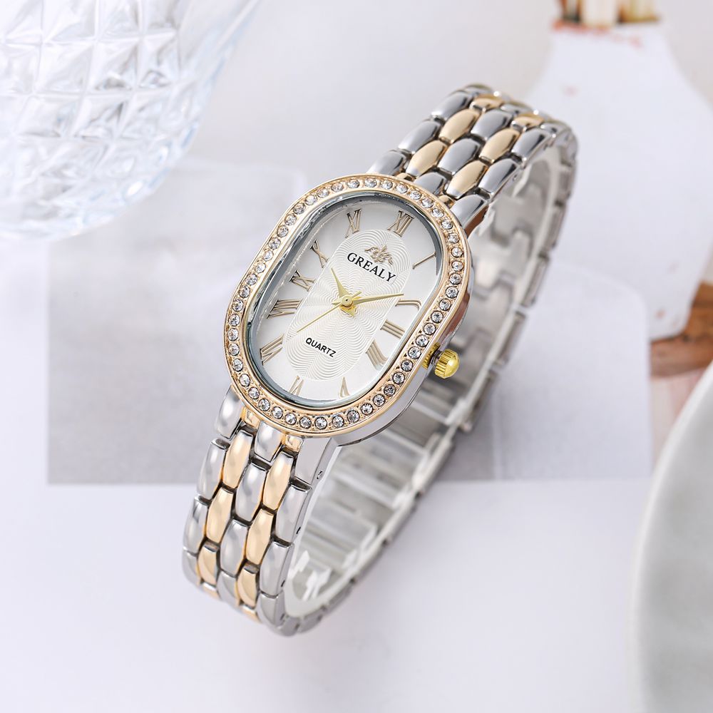 Nuevo reloj de lujo transfronterizo con diamantes de imitación para mujer, esfera multicolor en forma de barril, temperamento de moda, cinturón de acero romano, reloj para mujer image 10