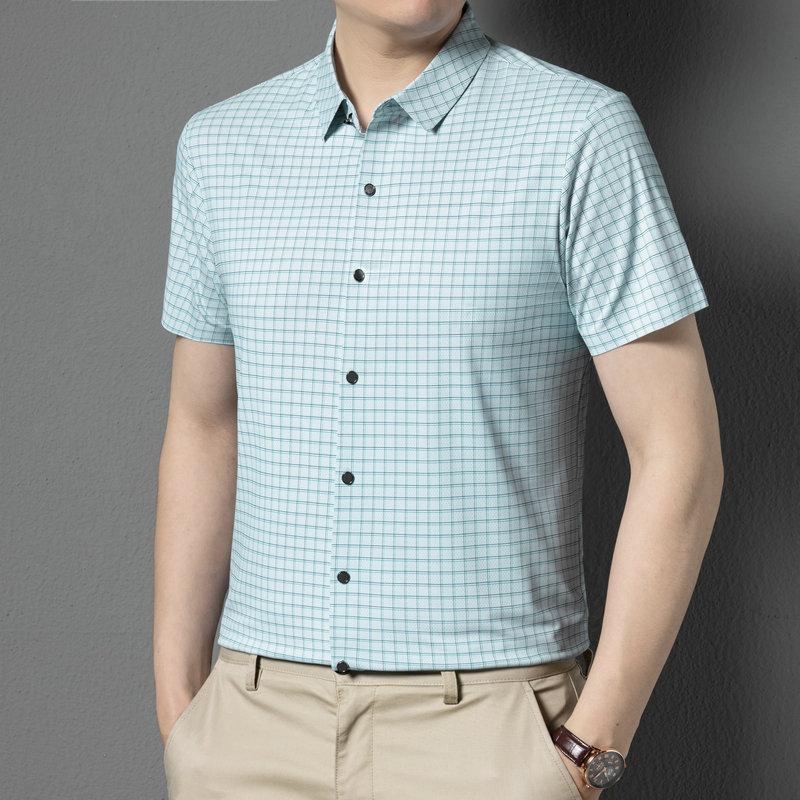 Light Luxury High-End Casual Short-Sleeved Shirt, Summer Trendy Classic Plaid Silk Top, Half-Sleeved Shirt for Young and Middle-Aged People