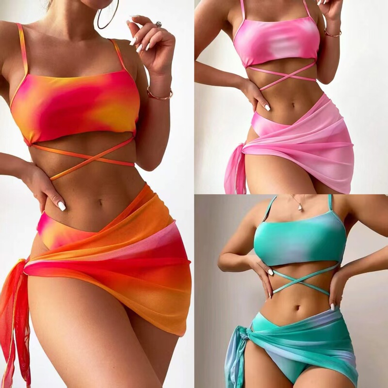 European and American Style Two-Piece Swimsuit, Feminine Bikini, Gradient Tie-Dye Print Cover-Up Skirt, Three-Piece Swimsuit Set, Hot-Selling Item European and American Style Two-Piece Swimsuit, Feminine Bikini, Gradient Tie-Dye Print Cover-Up Skirt, Three-Piece Swimsuit Set, Hot-Selling Item