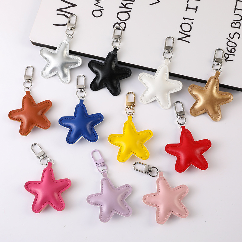 Cross-Border Small Size Cotton-Filled Pu Five-Pointed Star Pendant Phone Case Back Clip DIY Accessories Leather Star Keychain Wholesale