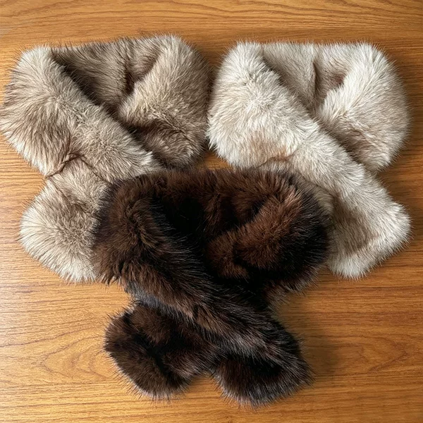 Imitation Sable Fur Scarf, Thickened for Winter, Double-Sided Velvet Straight Scarf, Simple and Versatile Short Cross-Over Plush Scarf
