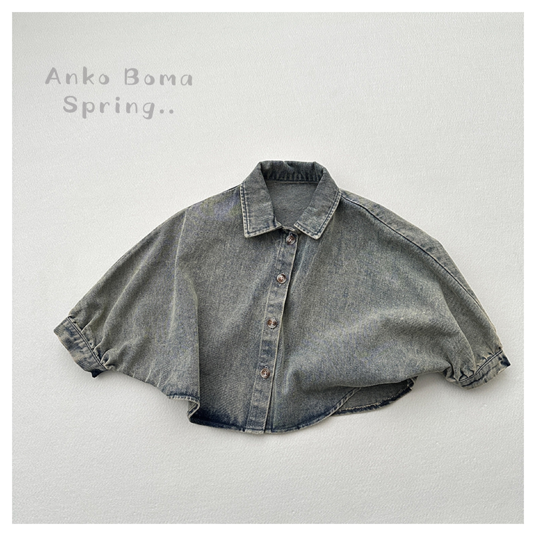 Small Tune Spring and Autumn New Children's Wide Denim Jacket for Boys and Girls Batwing Sleeve Loose Denim Coat