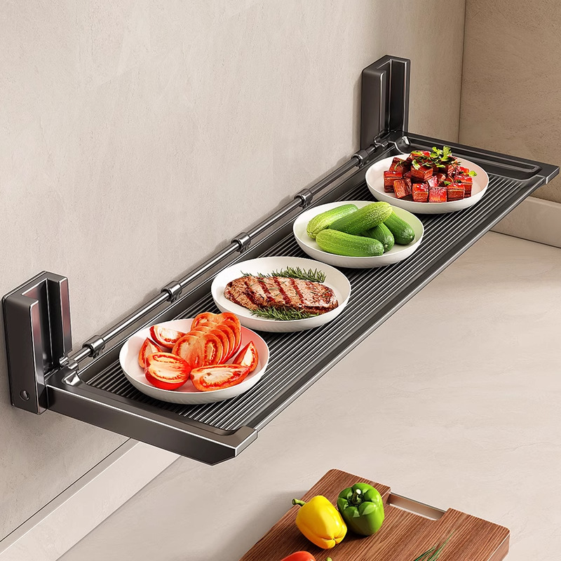 Kitchen Storage Rack Punch-free Household Cooking Table Wall-mounted Folding Wide Bowl and Chopsticks Storage Rack