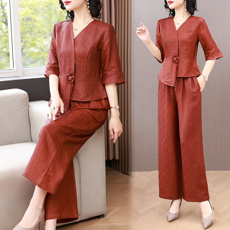 Counter genuine Hua Ge Di Qing Xiang Yun Yarn suit retro Chinese style women's clothing silk mulberry silk summer two-piece set
