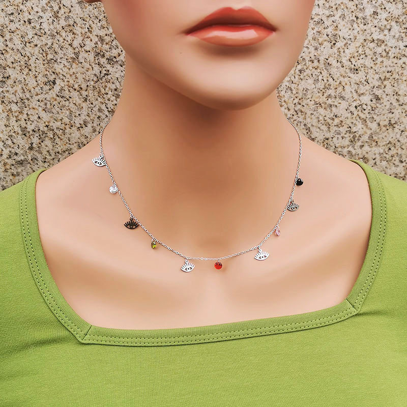 Fashion Devil's Eye Titanium Steel Inlaid Gold Pendant Necklace Colorza_colorza_5