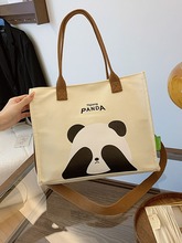大容量帆布托特包学生手提书包可爱熊猫印花单肩包包女休闲通勤包
