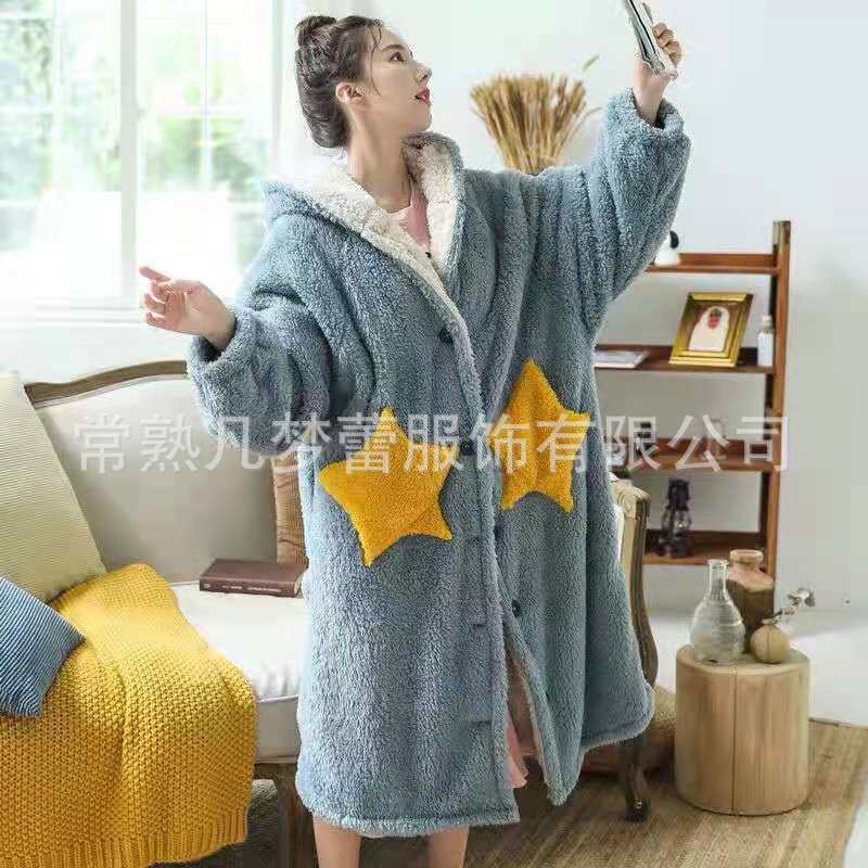 Pijamas de Franela con Estampado de Animales para Otoño e Invierno, Bata de Baño Cómoda de Algodón y Terciopelo, Camisón Grueso para el Hogar, Camisón Cómodo de Algodón y Terciopelo