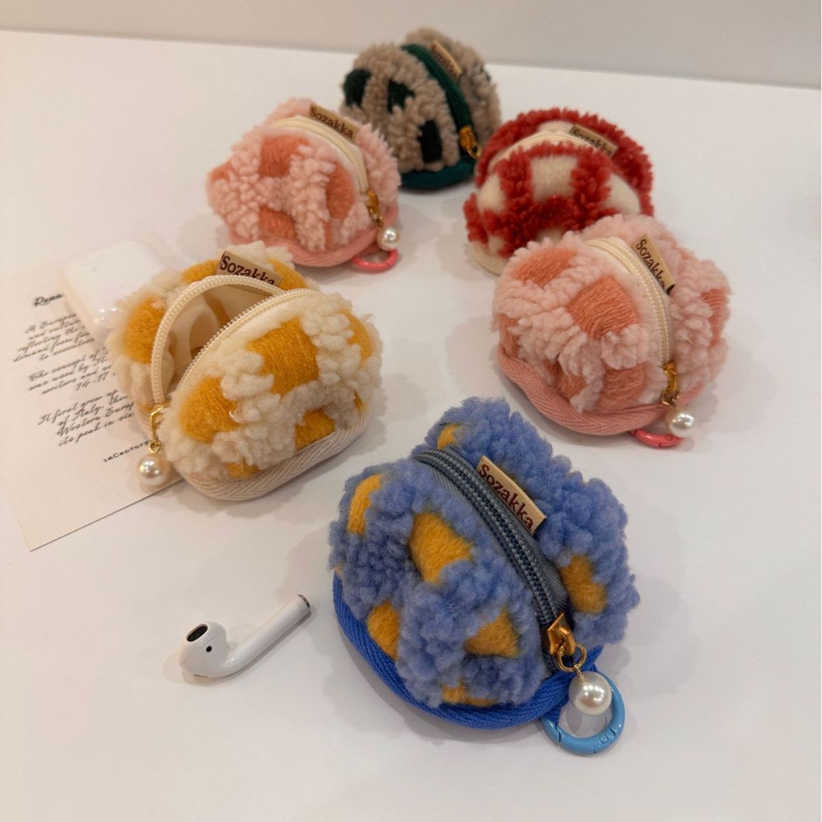 3991 colorido waffle terciopelo lindo pequeña bolsa de auriculares estéreo cubierta protectora suave caso Airpods bolsa de almacenamiento portátil