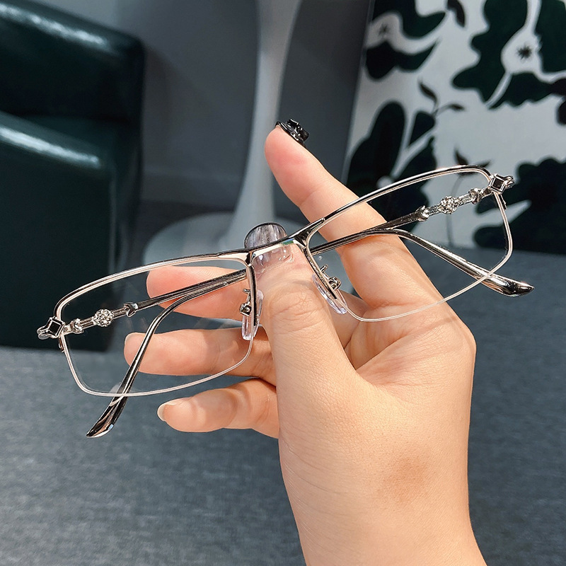 Moda coreana de medio marco gafas de miopía para mujeres literatura y arte de alto clima frío con gafas de grado anti-luz azul gafas de luz plana para hombres image 4