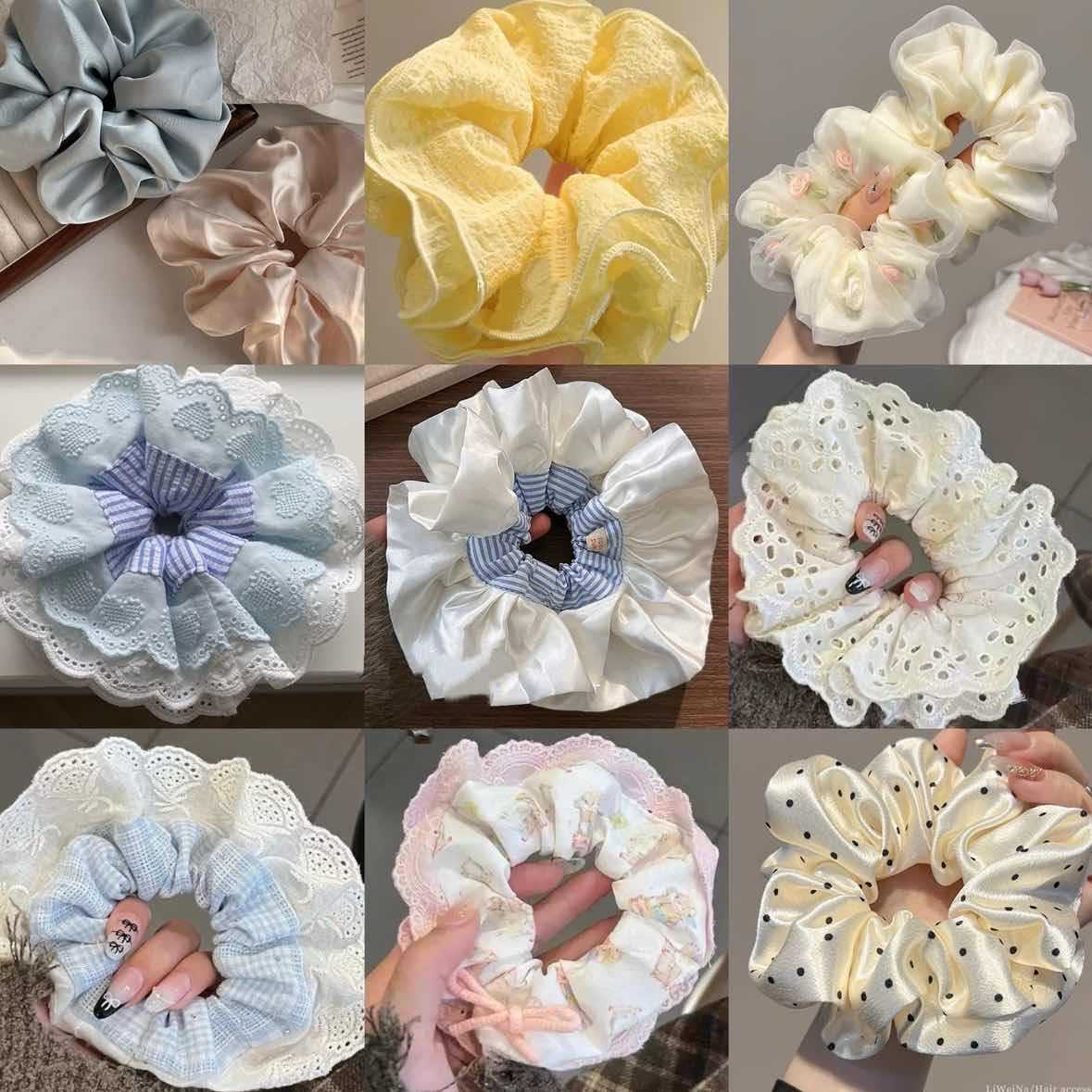 Encaje lazo para el cabello de intestino grueso de doble capa ins coreanos cuerda para el cabello de intestino grueso fresco y dulce en la parte posterior de la cabeza accesorios para el cabello femenino
