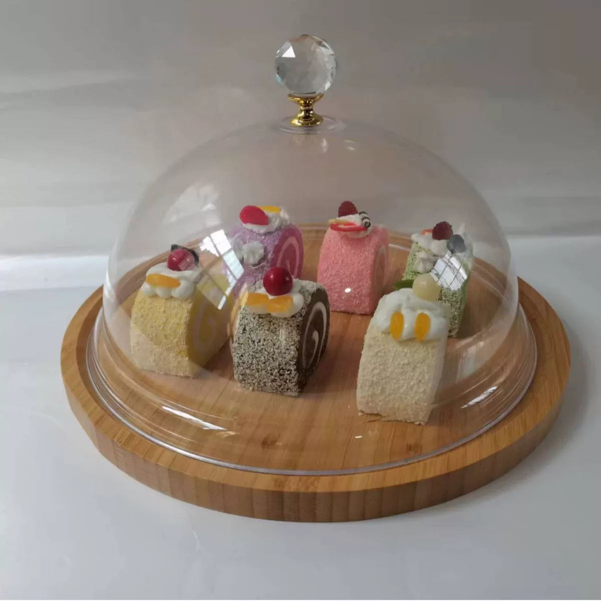 Стеклянный поднос для торта с прозрачной крышкой из дерева бамбука, мусороустойчивый, крышка для защиты пищи, охлаждающее блюдо, гостиничные принадлежности
