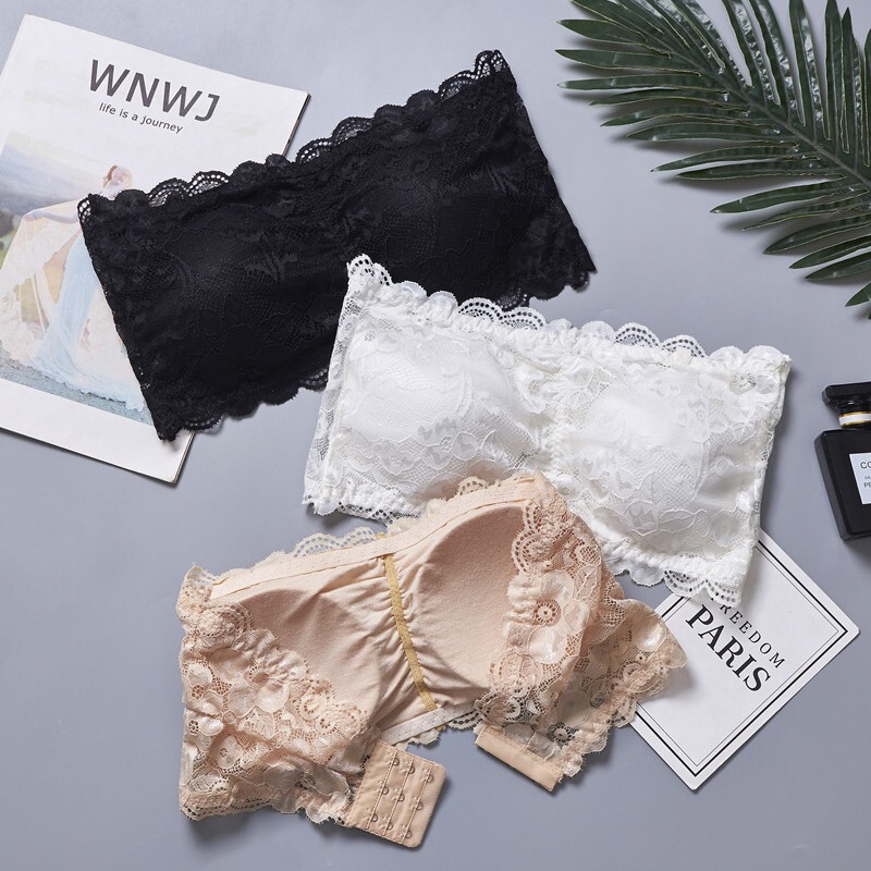 Lace anti-exposure tube top one piece with chest pad large size beauty back wrapped chest one-word circumference strapless breasted underwear Lace anti-exposure tube top one piece with chest pad large size beauty back wrapped chest one-word circumference strapless breasted underwear