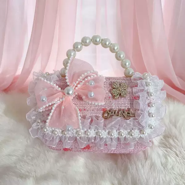 New Style Pearl Bow-Knot Mini Chanel-Style Princess Pearl Handbag and Crossbody Accessory Bag for Girls