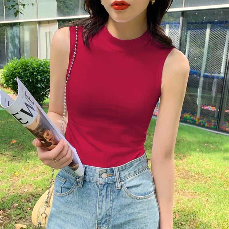 Women's High-Neck Sleeveless Vest 2026 Spring New Style, Premium Silk Cotton, Beautiful Back, Solid Color, Slim Fit, Slimming Top Women's High-Neck Sleeveless Vest 2026 Spring New Style, Premium Silk Cotton, Beautiful Back, Solid Color, Slim Fit, Slimming Top