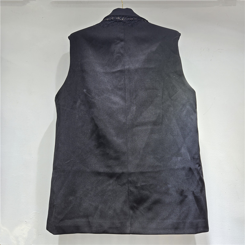 Productos europeos otoño / invierno 2025 nuevo encaje de denim empalmado sensación de decoración tridimensional suelta chaleco chaqueta de mujer image 3