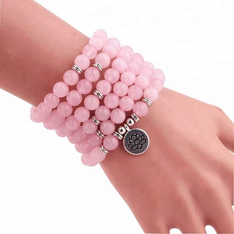 108 Natural Pink Crystal Bracelets for Women, Buddhist Yoga Bracelets, Lotus Om Pendants, Couple Jewelry Wholesale 108 Natural Pink Crystal Bracelets for Women, Buddhist Yoga Bracelets, Lotus Om Pendants, Couple Jewelry Wholesale