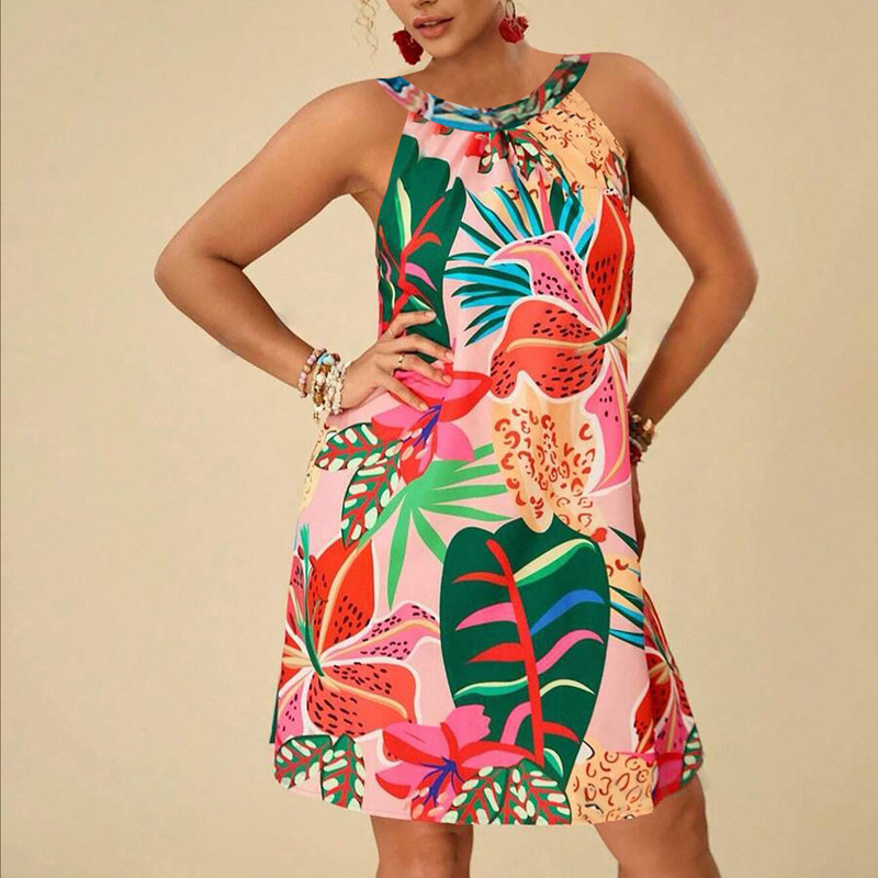 2026 Cross-Border European and American Hot-Selling Independent Site New Amazon Cross-Border European Goods Hawaiian Style Halter Neck Dress