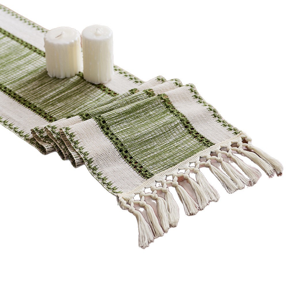 Tabla de lepra de algodón Bandera de soda Nudo pequeño fresco Salvia verde Fiesta decoración de mesa de té almohadilla de mesa