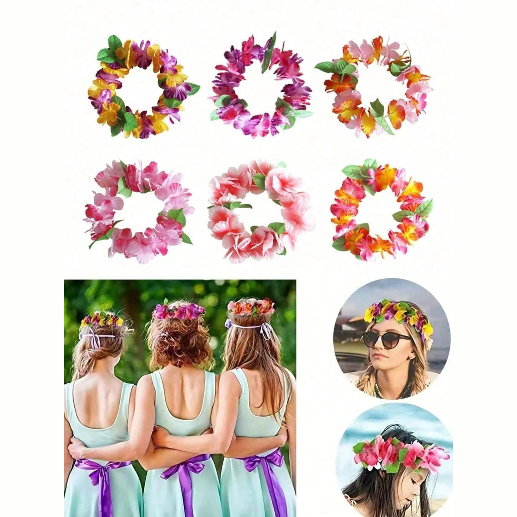Transfronterizo 18 flores de color perímetro 54 cm pétalos de diámetro 6.5 cm arnés de cabeza multicolor decoración de baile