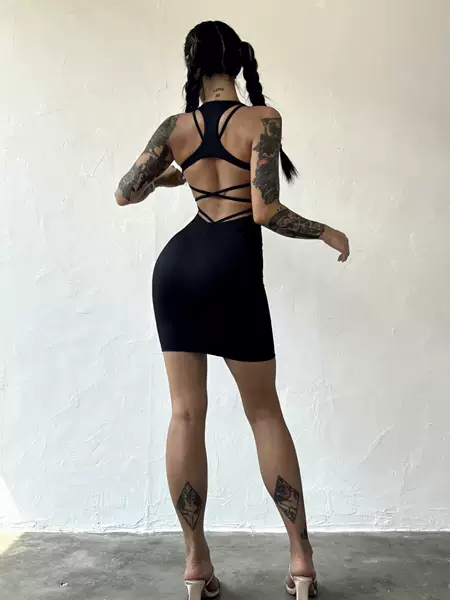 Cross-border European and American Fitness Sports Leisure dress Women's Beautiful Back Sexy Bag Hip Skirt Cloud Sense Fabric Naked Sense Breathable