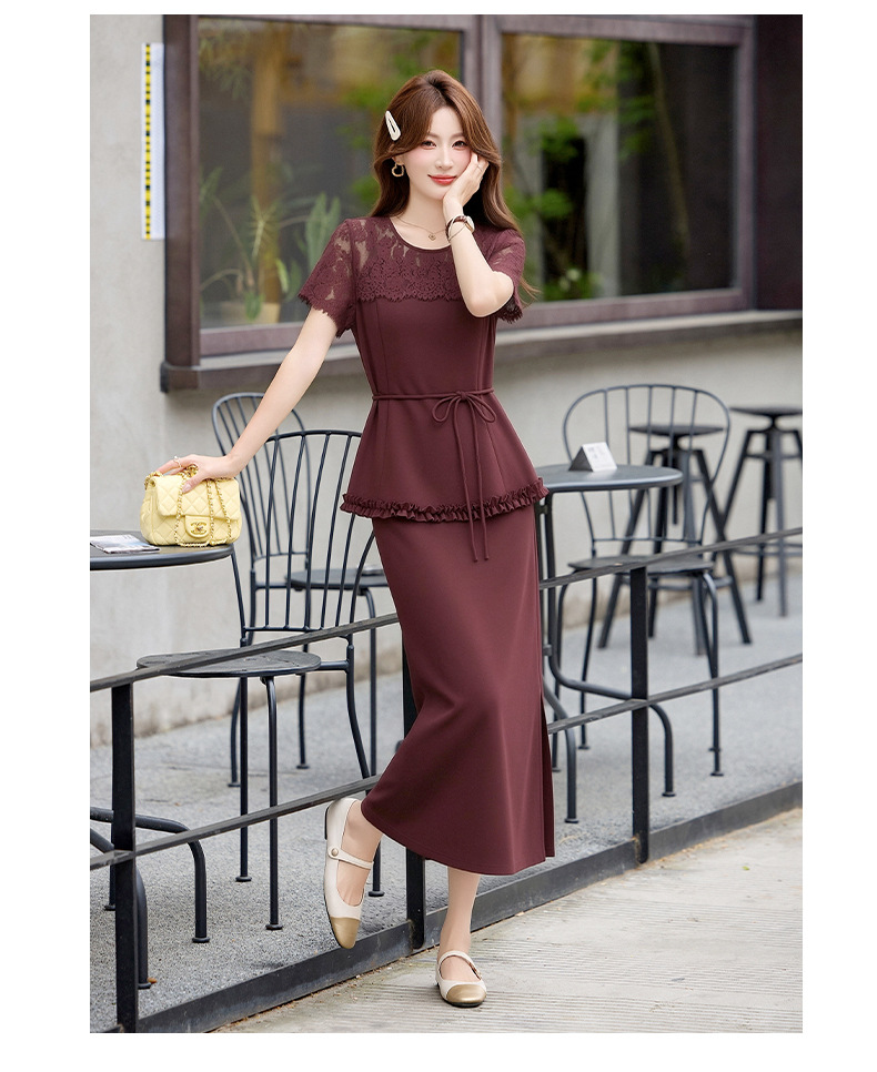 Bộ áo ren + chân váy hai mảnh nữ tính thanh lịch SX92621 — màu đen, Đỏ chà là, màu trắng ngà chi tiết 32