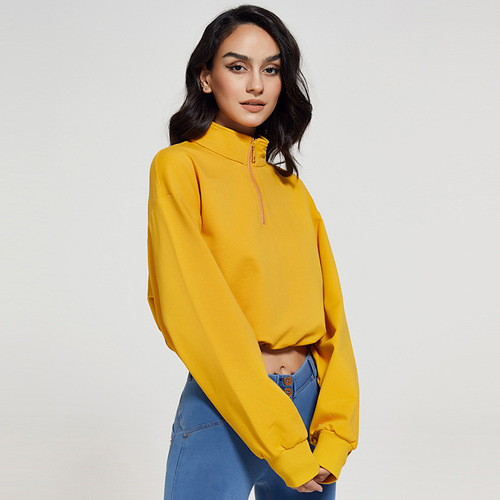  European and American new model stand collar fitness sports sweatshirt for women loose zipper drawstring long sleeve yoga wear top T-shirt