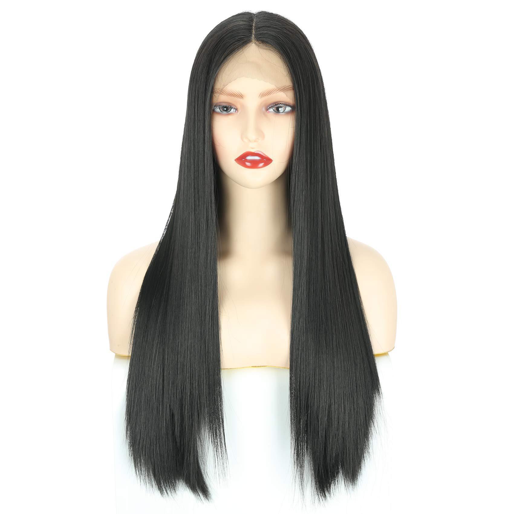 Cross-border Wig European and American Women's Dirty Orange Extended Middle Straight Hair Chemical Fiber Head Cover Front Lace T-shaped Foreign Trade Wig