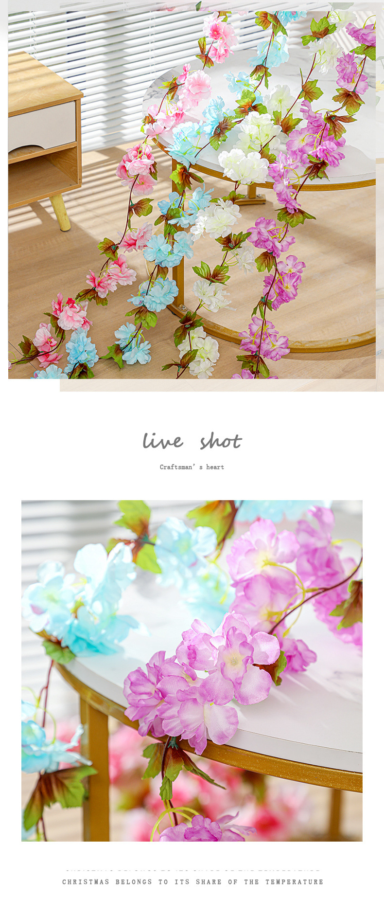 Hong Kong Love Home Ornamental Flower Artificial Flower Long Rattan Pipe Vine Wedding Celebration Decoration Silk Flower Wall Hanging Wholesale