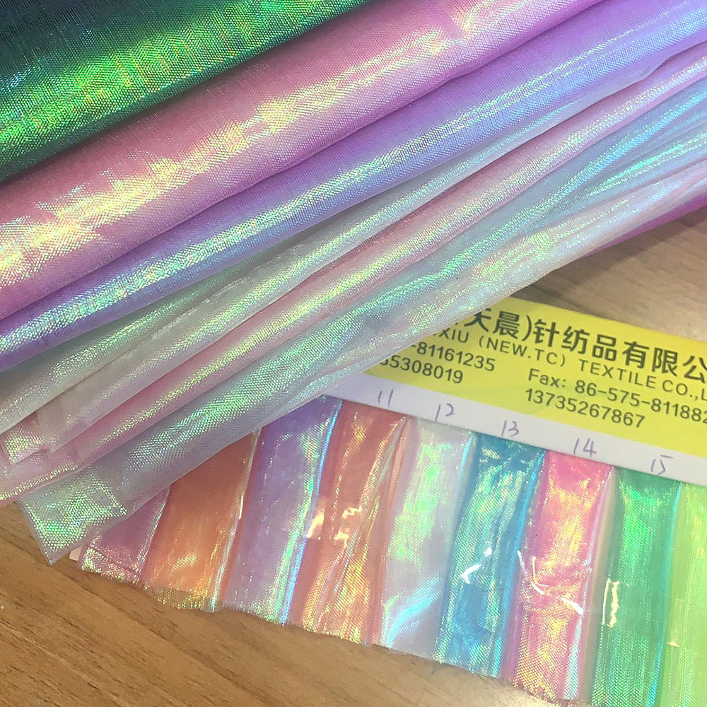 涤纶亮光色平七彩纱网布 欧根纱七彩舞蹈服网纱面料现货