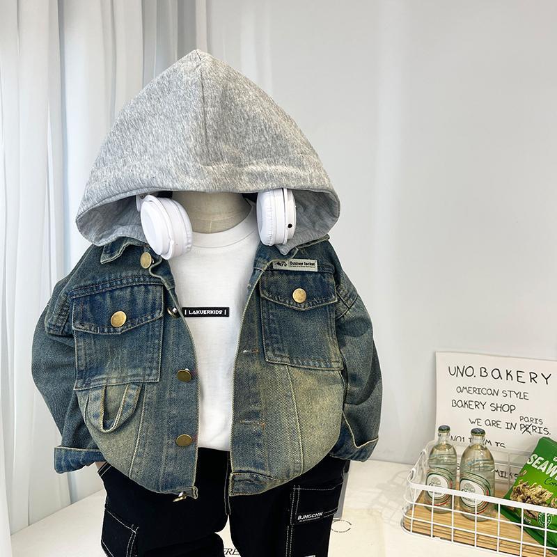 소년 데님 재킷 가을 새로운 어린이 잘 생긴 분리 가능한 후드 재킷  스타일러스 느슨한 옷